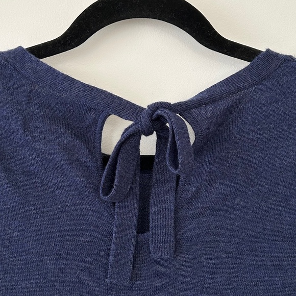 Cynthia Rowley 100% Merino Wool Blue Crewneck Tie Back Sweater - Picture 10 of 16
